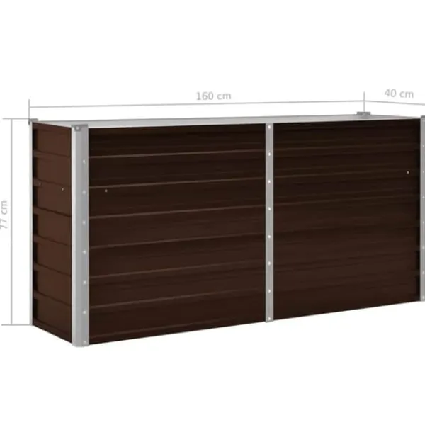 Plantningsbænke^Hævet plantekasse i galvaniseret stål - 160x40x77 cm | Farve: Brun