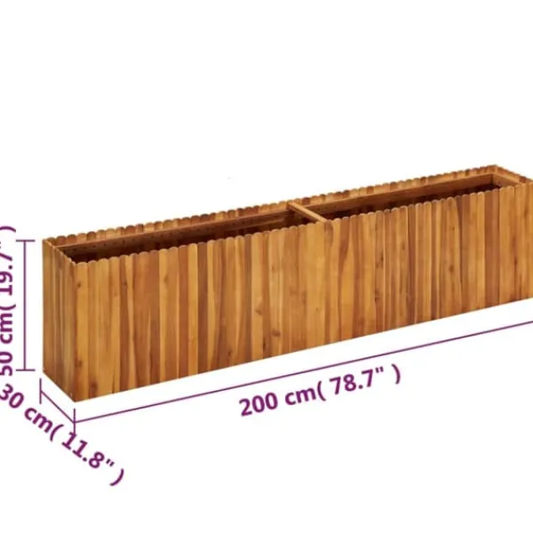 Plantningsbænke^Hævet plantekasse i massivt akacietræ - Rustikt design | Størrelse: 200x30x50 cm