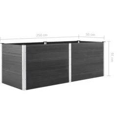 Clearance Hævet plantekasse i træ-plastkomposit - Blomsterbed | Farve: Grå | Størrelse: 250x50x91 cm Plantningsbænke