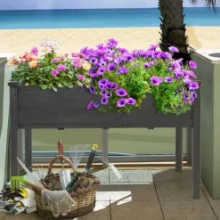 Plantningsbænke^Hævet Plantekasse, 125x59x76 cm, Grå