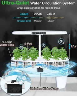 Outlet Hydroponics 16 kapsler vækstsystem sæt urtehave med LED-lys vækstpotte indendørs havepotte til hjemmekontor Kit Til Plante- & Urtedyrkning