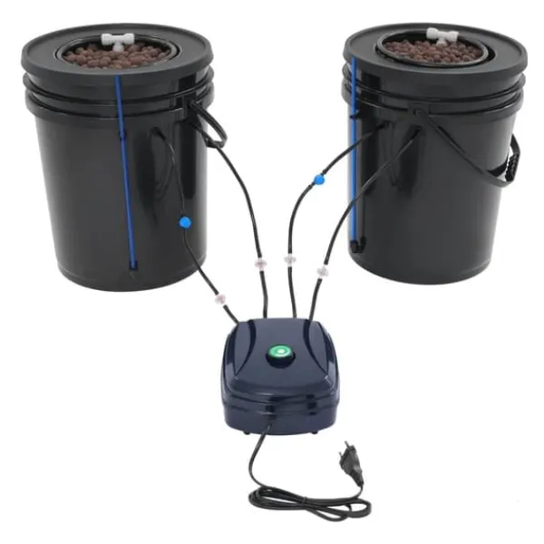 Kit Til Plante- & Urtedyrkning^Hydroponisk DWC dyrkningssystem - Komplet sæt - 2×18,9 L spande - Luftpumpe 4×4 L/min - 220V 50Hz EU-stik - PP-plast - Sort