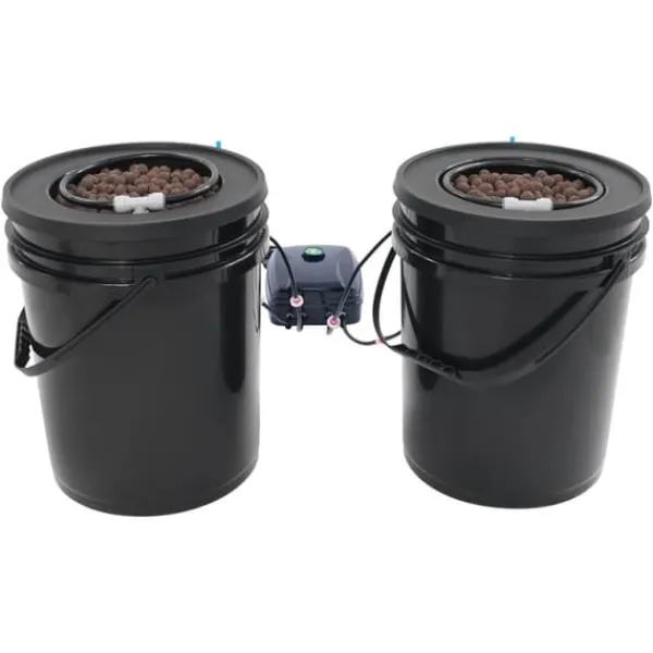 Kit Til Plante- & Urtedyrkning^Hydroponisk DWC dyrkningssystem - Komplet sæt - 2×18,9 L spande - Luftpumpe 4×4 L/min - 220V 50Hz EU-stik - PP-plast - Sort