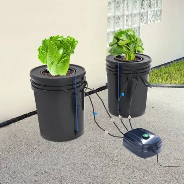 Kit Til Plante- & Urtedyrkning^Hydroponisk DWC dyrkningssystem - Komplet sæt - 2×18,9 L spande - Luftpumpe 4×4 L/min - 220V 50Hz EU-stik - PP-plast - Sort