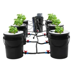 Kit Til Plante- & Urtedyrkning^Hydroponisk dyrkning - DWC system - 7 spande - 20 L pr. spand - EU-stik 220–240 V 9 W - 30×38 cm - Sort