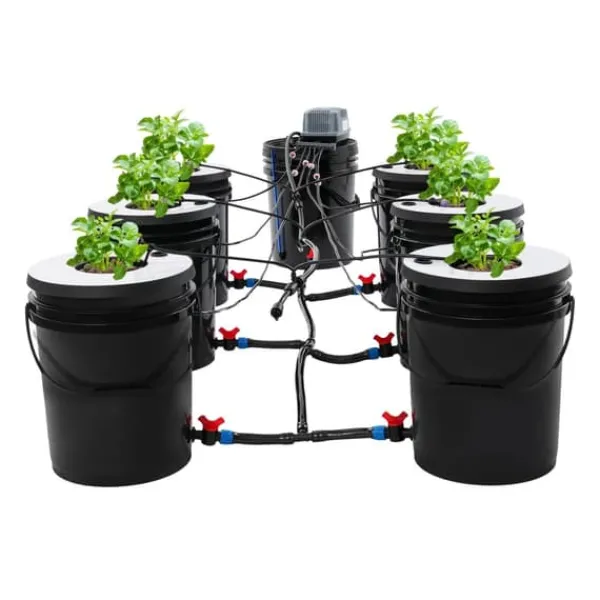 Kit Til Plante- & Urtedyrkning^Hydroponisk dyrkning - DWC system - 7 spande - 20 L pr. spand - EU-stik 220–240 V 9 W - 30×38 cm - Sort