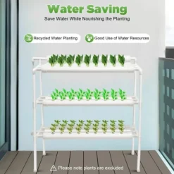 Kit Til Plante- & Urtedyrkning^Hydroponisk dyrkningsanlæg - Havekit - 3 niveauer - 90 plantepladser - Fritstående - EU-stik - 102×40×100 cm - Hvid