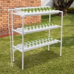 Kit Til Plante- & Urtedyrkning^Hydroponisk dyrkningsanlæg - Havekit - 3 niveauer - 90 plantepladser - Fritstående - EU-stik - 102×40×100 cm - Hvid