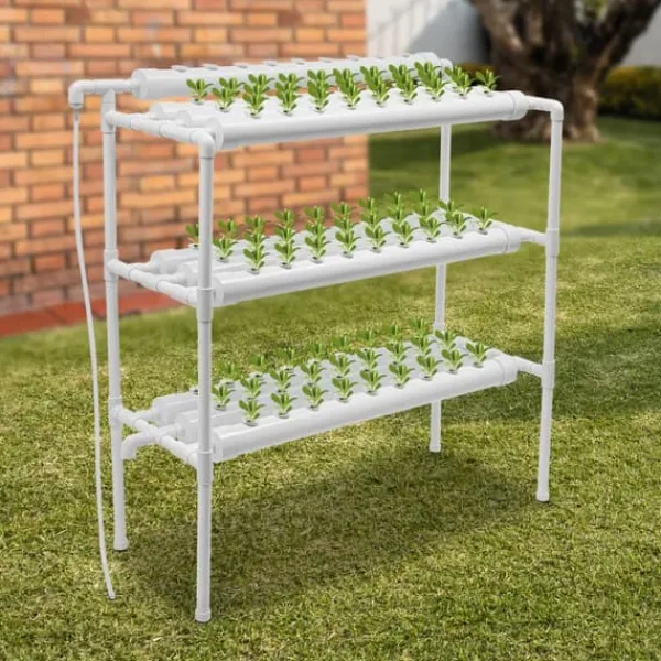 Kit Til Plante- & Urtedyrkning^Hydroponisk dyrkningsanlæg - Havekit - 3 niveauer - 90 plantepladser - Fritstående - EU-stik - 102×40×100 cm - Hvid