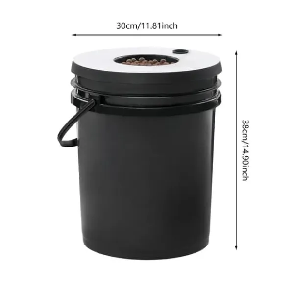 Kit Til Plante- & Urtedyrkning^Hydroponisk dyrkningsanlæg - DWC sæt med 7 spande - 20 l pr. spand - Luftpumpe EU-stik - Max løftehøjde 1,2 m - PP - Sort