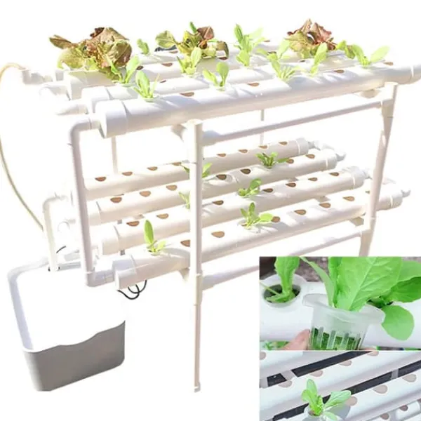 Hot Hydroponisk dyrkningsanlæg - 2-lags NFT rørkit - 72 huller - 32 mm huldiameter - 220V/50Hz - Altan - Uden vandtank - Hvid Kit Til Plante- & Urtedyrkning