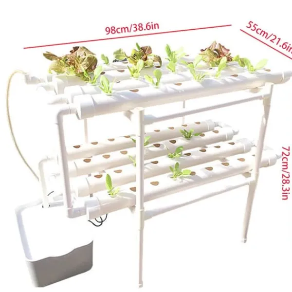 Hot Hydroponisk dyrkningsanlæg - 2-lags NFT rørkit - 72 huller - 32 mm huldiameter - 220V/50Hz - Altan - Uden vandtank - Hvid Kit Til Plante- & Urtedyrkning