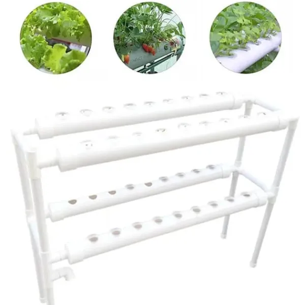 Hot Hydroponisk dyrkningsanlæg - 2-lags NFT rørkit - 72 huller - 32 mm huldiameter - 220V/50Hz - Altan - Uden vandtank - Hvid Kit Til Plante- & Urtedyrkning