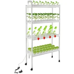 Plantestativer^Hydroponisk Dyrkningsanlæg - 4 Etager 108 Plantepladser - Timerstyret Vandpumpe - PVC - Hydroponisk Dyrkningssæt - Til Salat Raps Rødbeder