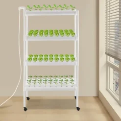 Plantestativer^Hydroponisk Dyrkningsanlæg - 4 Etager 108 Plantepladser - Timerstyret Vandpumpe - PVC - Hydroponisk Dyrkningssæt - Til Salat Raps Rødbeder