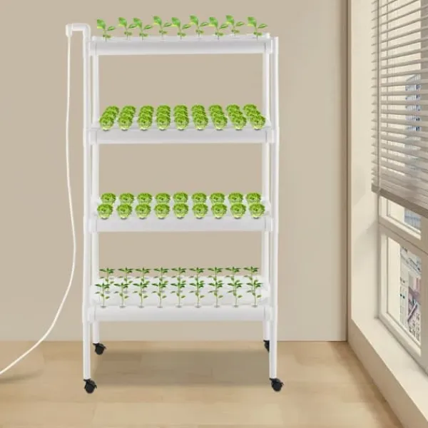 Plantestativer^Hydroponisk Dyrkningsanlæg - 4 Etager 108 Plantepladser - Timerstyret Vandpumpe - PVC - Hydroponisk Dyrkningssæt - Til Salat Raps Rødbeder