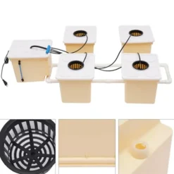 New Hydroponisk dyrkningsanlæg - 4-spands drypvandingskit indendørs - Hver spand 11 L - Pumpe 220–240 V/50 Hz - 4 W - 300 L/t - PP-plast Kit Til Plante- & Urtedyrkning