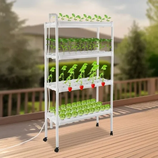 Outlet Hydroponisk dyrkningsanlæg - Plantningssæt - 4 lag, 108 pladser - Med timer og vandpumpe - PVC - Til salat, raps og rødbeder Kit Til Plante- & Urtedyrkning