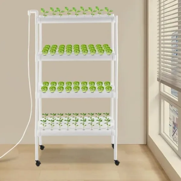 Outlet Hydroponisk dyrkningsanlæg - Plantningssæt - 4 lag, 108 pladser - Med timer og vandpumpe - PVC - Til salat, raps og rødbeder Kit Til Plante- & Urtedyrkning
