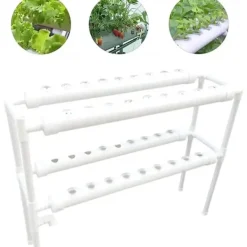 Discount Hydroponisk Dyrkningssæt - Hydroponisk Plantesystem - 2 Niveauer - 72 Plantepladser - Vandingssystem - Hvid Kit Til Plante- & Urtedyrkning