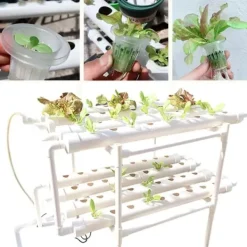 Discount Hydroponisk Dyrkningssæt - Hydroponisk Plantesystem - 2 Niveauer - 72 Plantepladser - Vandingssystem - Hvid Kit Til Plante- & Urtedyrkning