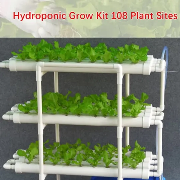 Kit Til Plante- & Urtedyrkning^Hydroponisk dyrkningssæt - 3-lags system - 108 plantehuller - PVC-U - Rør Ø 6,3 cm - Hul Ø 3,2 cm - Slange 1,2 m - Hvid