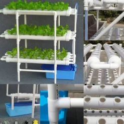 Kit Til Plante- & Urtedyrkning^Hydroponisk dyrkningssæt - 3-lags system - 108 plantehuller - PVC-U - Rør Ø 6,3 cm - Hul Ø 3,2 cm - Slange 1,2 m - Hvid
