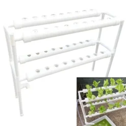 Best Hydroponisk dyrkningssæt - System med 36 huller - To lag - Huldiameter 32 mm - Pumpe 220V/50Hz - Til altan - Vandtank medfølger ikke - Lysegrå Kit Til Plante- & Urtedyrkning