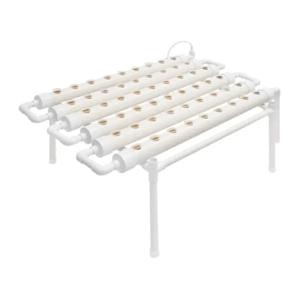 Kit Til Plante- & Urtedyrkning^Hydroponisk dyrkningssæt - 1-lags rørsystem - 54 plantepladser - PVC-U - Rør Ø 6,3 cm, Hul Ø 3,2 cm - Vandsparende - Lysegrå
