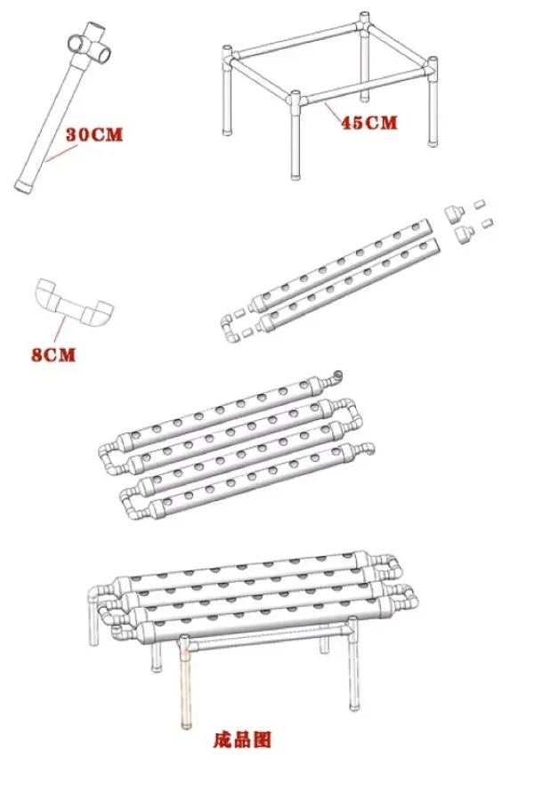 Kit Til Plante- & Urtedyrkning^Hydroponisk dyrkningssæt - 1-lagssystem - 54 huller - PVC-U - Huldiameter 3,2 cm - 4/6 rør - Lilla