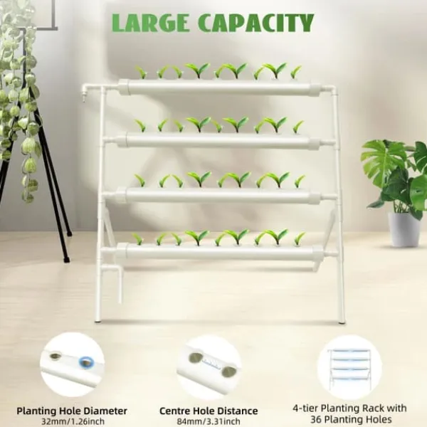 Kit Til Plante- & Urtedyrkning^Hydroponisk dyrkningssæt - Rørsystem i PVC - Med 36 Plantepladser - Diameter 32 mm - Størrelse 95×45×100 cm - Spænding 220 V/50 Hz - Uden Beholder