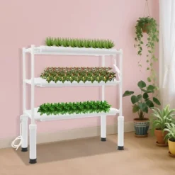 Kit Til Plante- & Urtedyrkning^Hydroponisk dyrkningssæt - PVC-rørsystem - 108 plantehuller - 3 lag - Til grøntsager og urter - Hvid