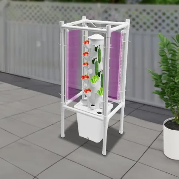 Hot Hydroponisk dyrkningssæt - Vertikalt plantetårn - 6 lag - 30 plantehuller - 10 l vandtank - Til grøntsager & urter - Hvid Kit Til Plante- & Urtedyrkning