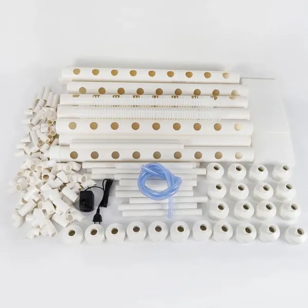 Kit Til Plante- & Urtedyrkning^Hydroponisk dyrkningssæt - Rørsystem til planter - 90 plantehuller - 3 lag - PVC-U - Rør Ø 6,3 cm - Hul Ø 3,2 cm - Lysegrå