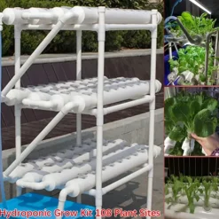 Kit Til Plante- & Urtedyrkning^Hydroponisk dyrkningssæt - Rørsystem til planter - 90 plantehuller - 3 lag - PVC-U - Rør Ø 6,3 cm - Hul Ø 3,2 cm - Lysegrå