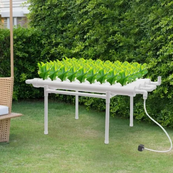 Hot Hydroponisk Dyrkningssæt - 1-Lags System - 36 Plantehuller - PVC-U - Huldiameter 3,2 cm - Rør Ø 6,3 cm - Hvid Kit Til Plante- & Urtedyrkning