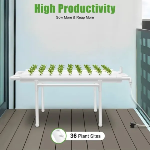 Hot Hydroponisk Dyrkningssæt - 1-Lags System - 36 Plantehuller - PVC-U - Huldiameter 3,2 cm - Rør Ø 6,3 cm - Hvid Kit Til Plante- & Urtedyrkning
