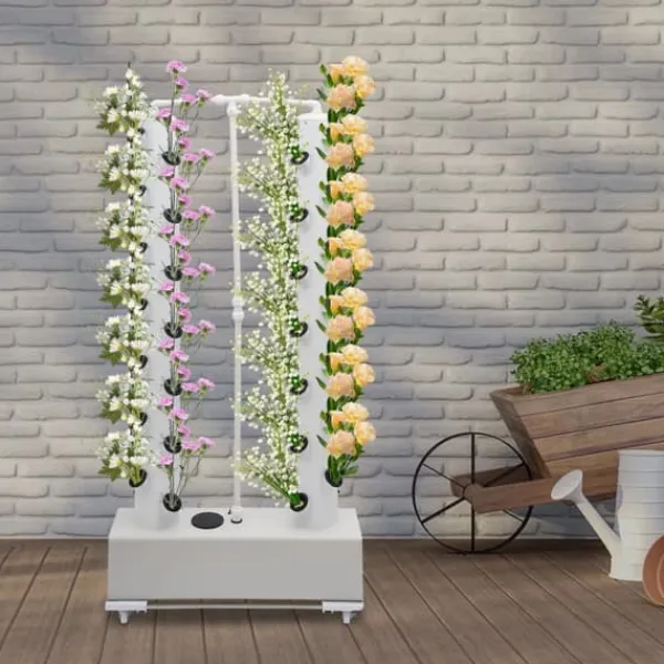 Kit Til Plante- & Urtedyrkning^Hydroponisk dyrkningssæt - Vertikalt plantetårn - 56 huller - Vandpumpe - 30 l tank - EU/US-stik - 80×20×165 cm - Hvid