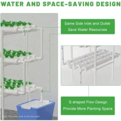 New Hydroponisk dyrkningssæt - Grøntsagsdyrkningssystem - 108 plantepladser - 3 lag - 12 rør - Vandpumpe - Til hjem/kontor - Hvid Kit Til Plante- & Urtedyrkning
