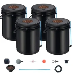Kit Til Plante- & Urtedyrkning^Hydroponisk dyrkningssystem, Deep Water Culture 4 spande, 30x30x38 cm, sort, PP-materiale