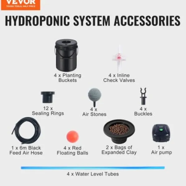 Kit Til Plante- & Urtedyrkning^Hydroponisk dyrkningssystem, Deep Water Culture 4 spande, 30x30x38 cm, sort, PP-materiale