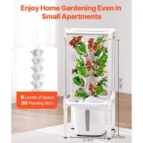 Kit Til Plante- & Urtedyrkning^Hydroponisk Dyrkningssystem med Grow Light, 30 Pods Hydroponiske Tårnhave, Belysning til Indendørs Havebrug