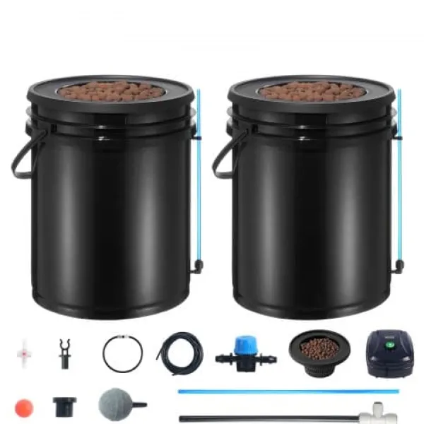 Online Hydroponisk dyrkningssystem, Deep Water Culture 30x30x38 cm, sort, 2 spande Kit Til Plante- & Urtedyrkning