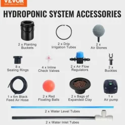 Online Hydroponisk dyrkningssystem, Deep Water Culture 30x30x38 cm, sort, 2 spande Kit Til Plante- & Urtedyrkning