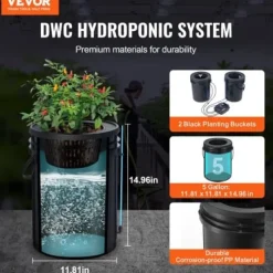 Online Hydroponisk dyrkningssystem, Deep Water Culture 30x30x38 cm, sort, 2 spande Kit Til Plante- & Urtedyrkning