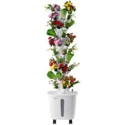 Kit Til Plante- & Urtedyrkning^Hydroponisk dyrkningssystem, 50 pods 10 niveauer, 35x35x131 cm, hvid, indendørs have