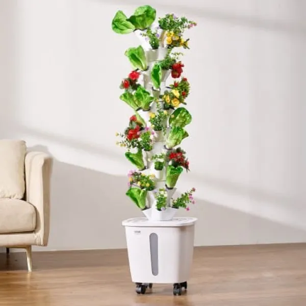 Kit Til Plante- & Urtedyrkning^Hydroponisk dyrkningssystem, 50 pods 10 niveauer, 35x35x131 cm, hvid, indendørs have