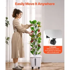 Kit Til Plante- & Urtedyrkning^Hydroponisk dyrkningssystem, 50 pods 10 niveauer, 35x35x131 cm, hvid, indendørs have
