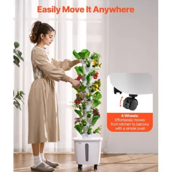 Kit Til Plante- & Urtedyrkning^Hydroponisk dyrkningssystem, 50 pods 10 niveauer, 35x35x131 cm, hvid, indendørs have