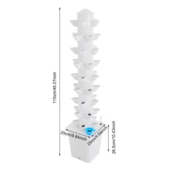Kit Til Plante- & Urtedyrkning^Hydroponisk dyrkningssystem - Vertikalt tårn - 45 plantehuller - 115 cm - Børsteløs DC-pumpe - 95–245 V EU/US-stik - PP-plast - Hvid